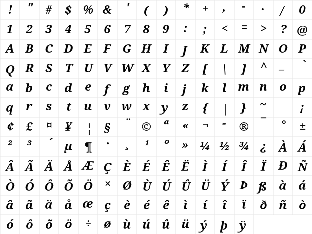 Noto Serif Bold Italic Character Map