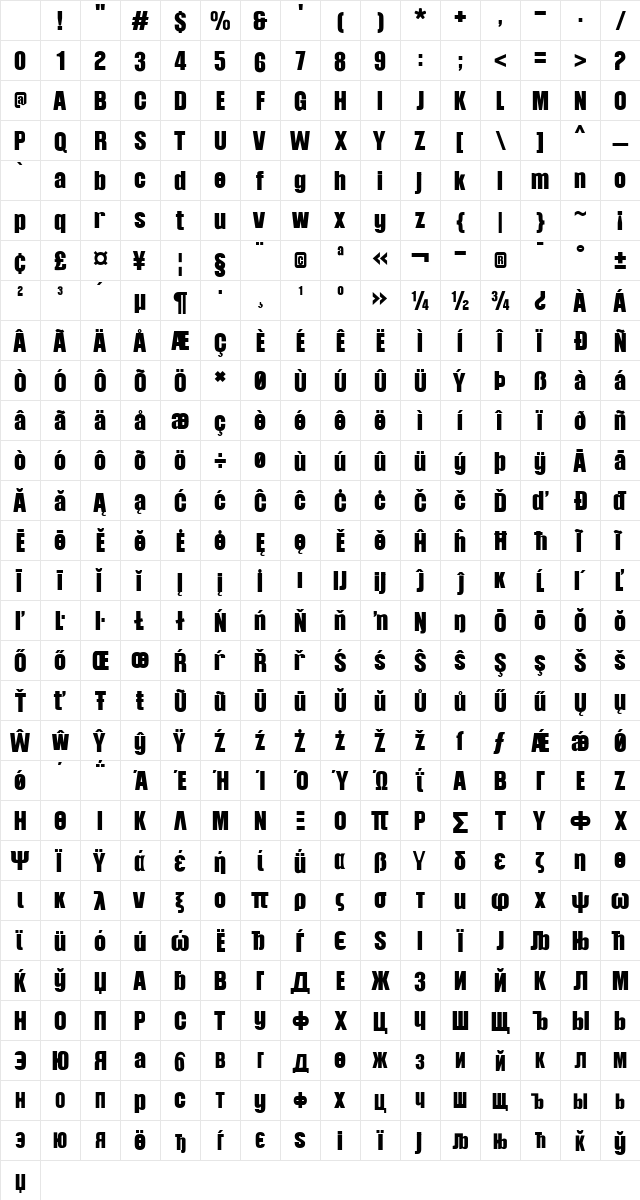 Balibold Regular Character Map Balibold Regular Character Map