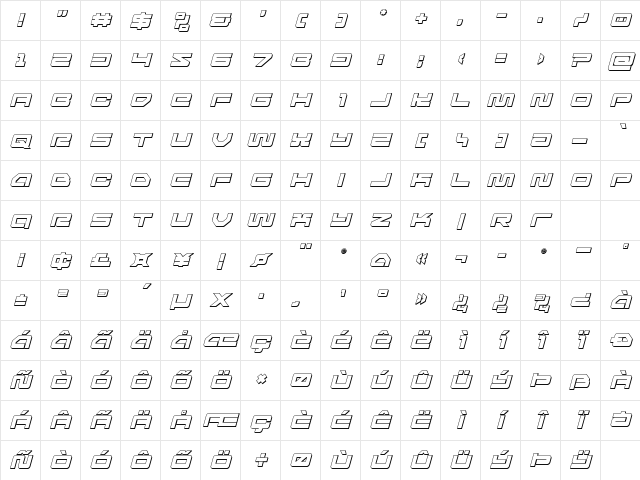 Ranger Force 3D Italic Regular Character Map Ranger Force 3D Italic Regular Character Map