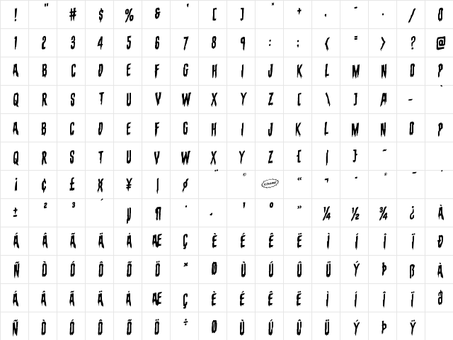 Eva Fangoria Staggered Rotalic Italic Character Map