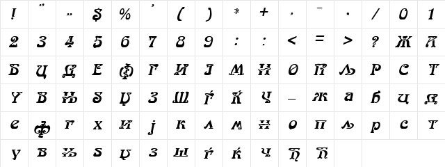 C_Arabia Italic Character Map