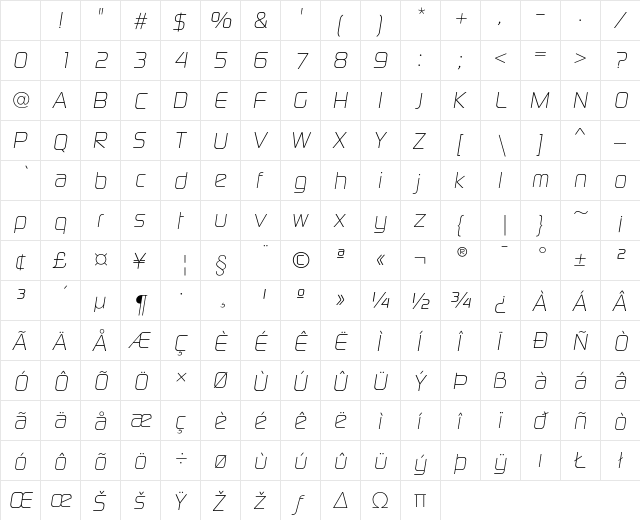 DigitalEF Light Italic Character Map DigitalEF Light Italic Character Map