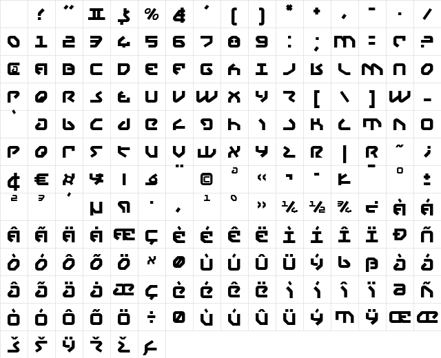 Yahren Regular Character Map