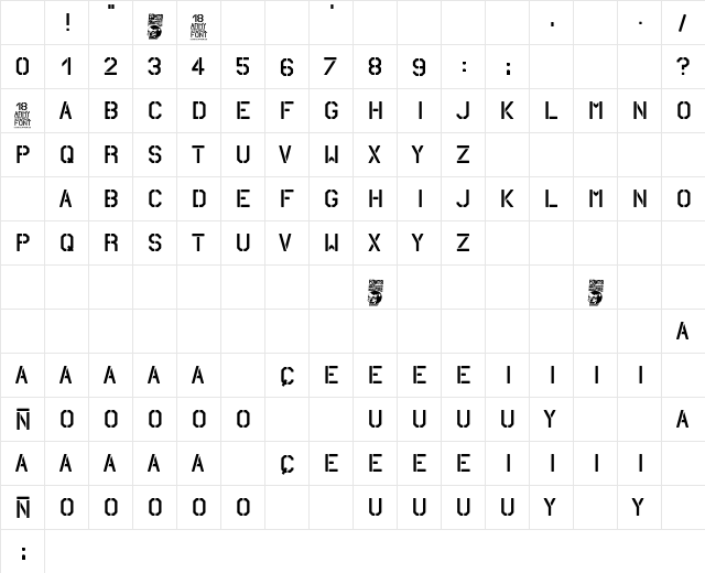 18 ARMY Regular Character Map