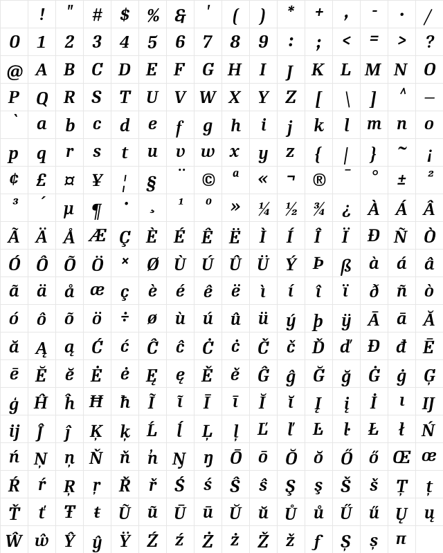 RePublic Book Bold Italic Character Map RePublic Book Bold Italic Character Map