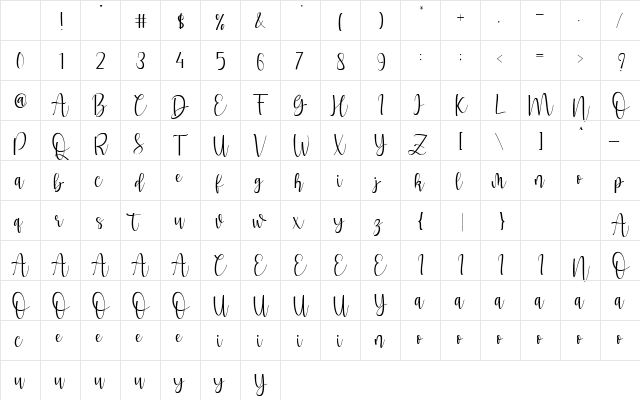 Fernynda Regular Character Map Fernynda Regular Character Map