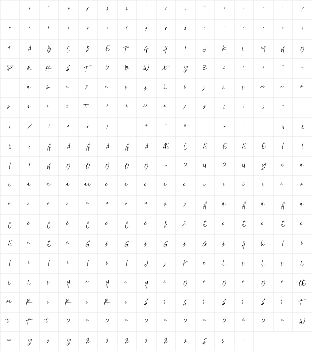 Beholde Regular Character Map
