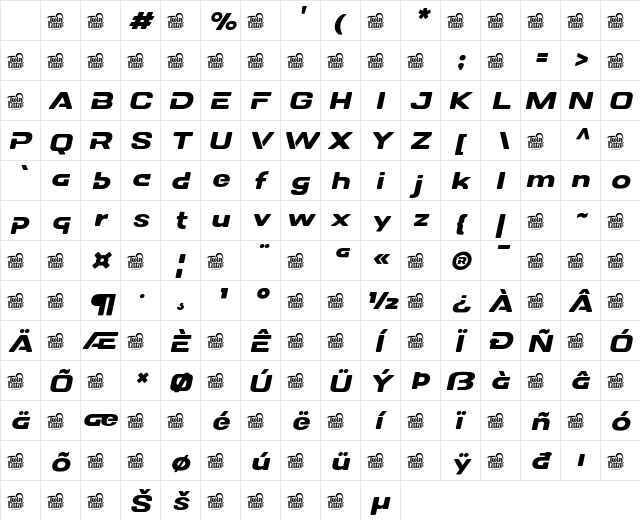 DOVENS SemBd Slant Regular Character Map DOVENS SemBd Slant Regular Character Map