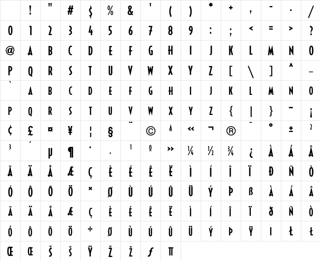 Decotura Medium Character Map