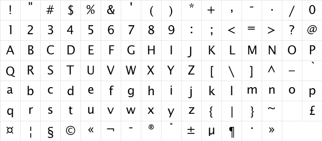 OfficeTypeSans Regular Character Map OfficeTypeSans Regular Character Map