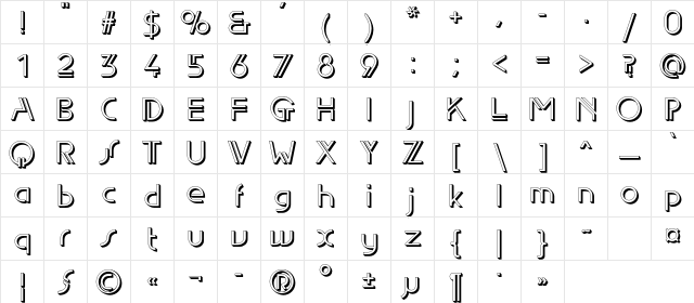 EdgeLineShadow Regular Character Map