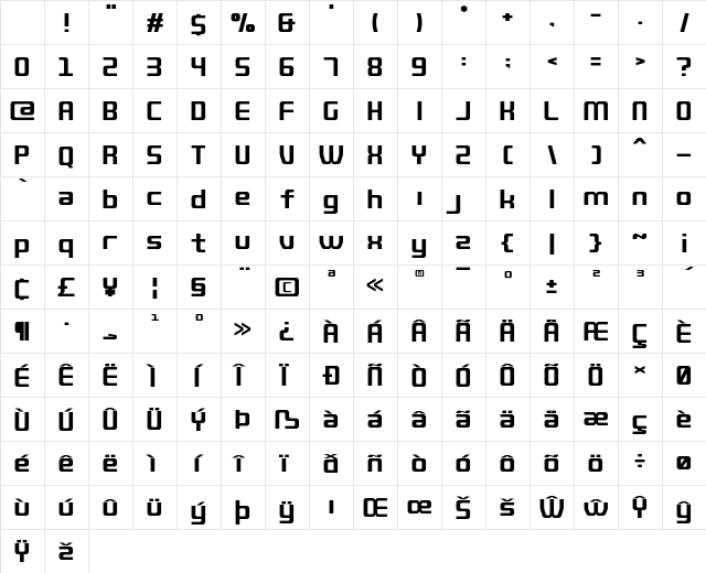 QUUB Bold Character Map