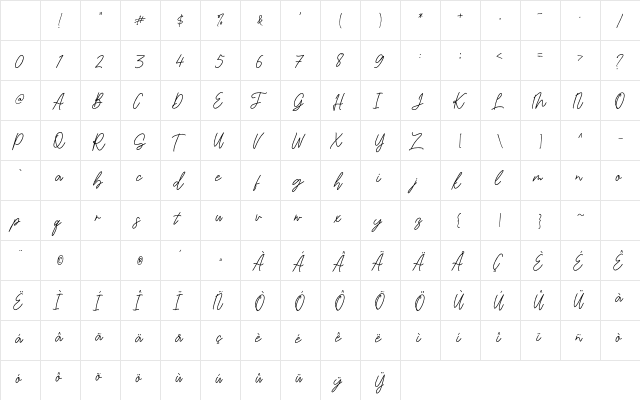 Bambi Handwritten Regular Character Map