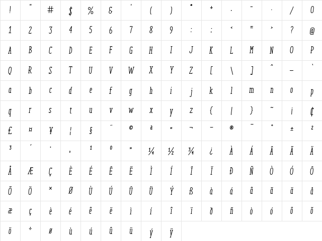 ENYO Serif Medium Italic Medium Italic Character Map