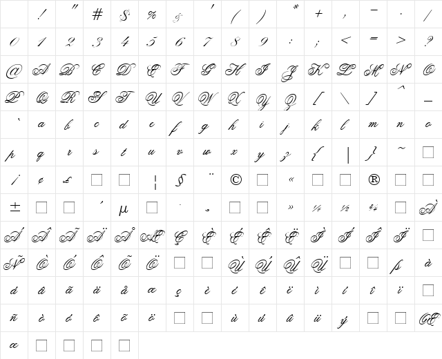 Centurion ES Regular Character Map