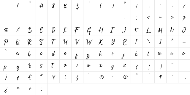 Shadow Brush Regular Character Map