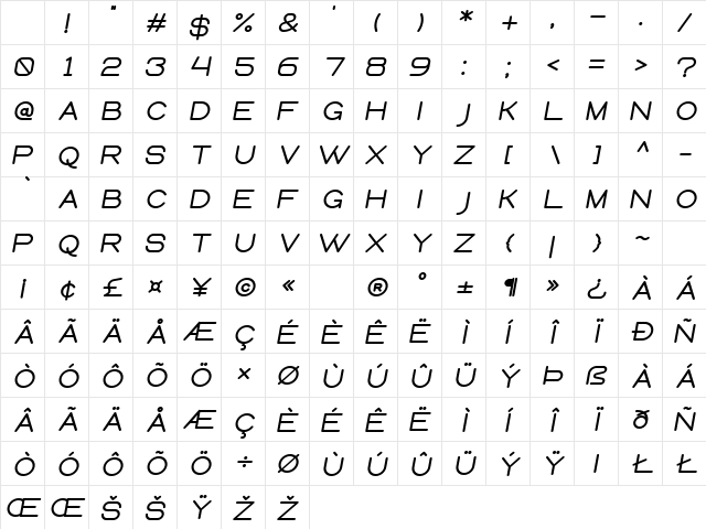Queental Bold Italic Character Map Queental Bold Italic Character Map
