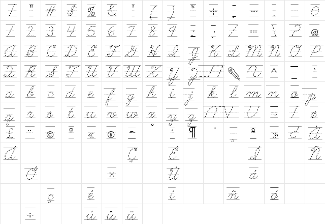 AbcCursiveDottedLined Regular Character Map