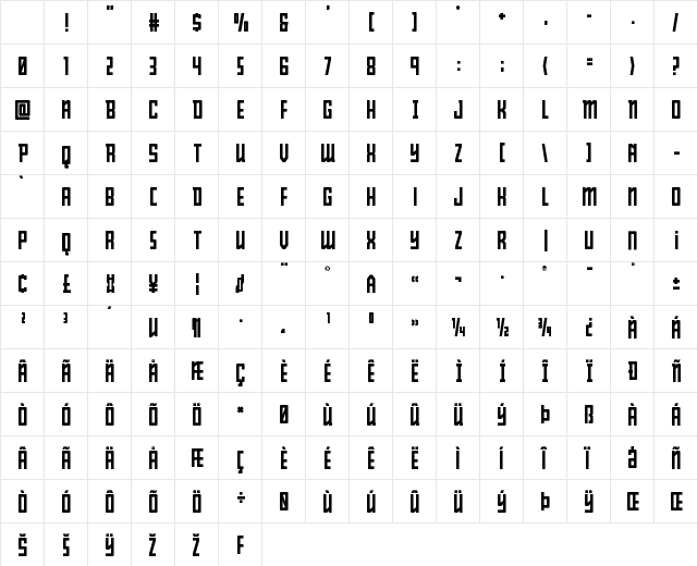 Young Patriot Regular Character Map