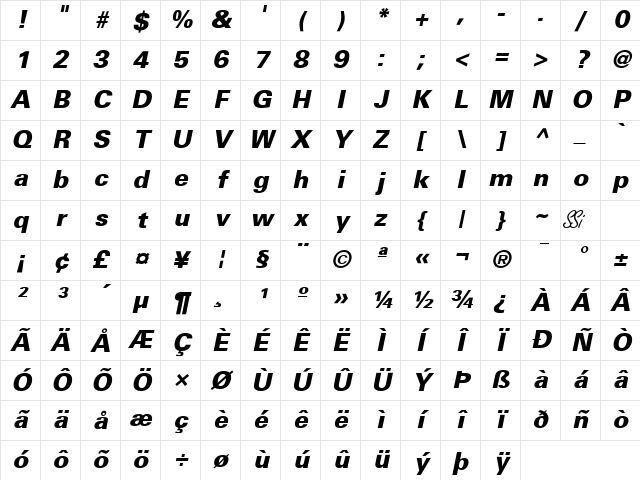 Nova Black SSi Extra Bold Italic Character Map