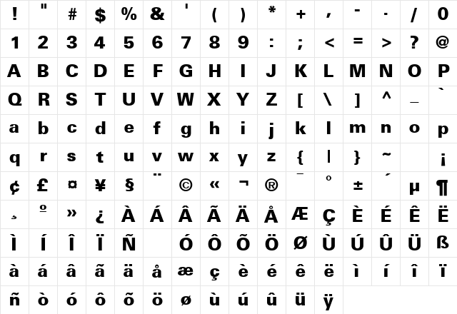 Nova Black SSi Extra Bold Character Map