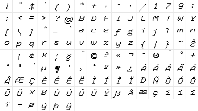 TronicLF-RegularItalic Regular Character Map