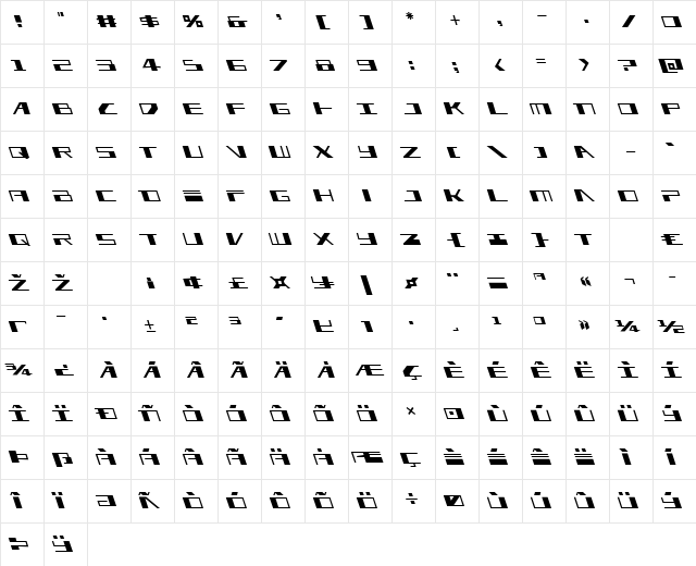 3AGLE Leftalic Regular Character Map
