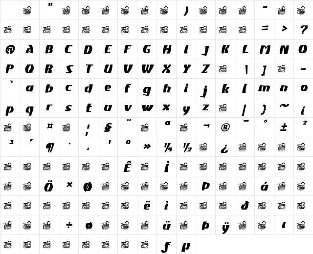 Atiku Black Slant Regular Character Map