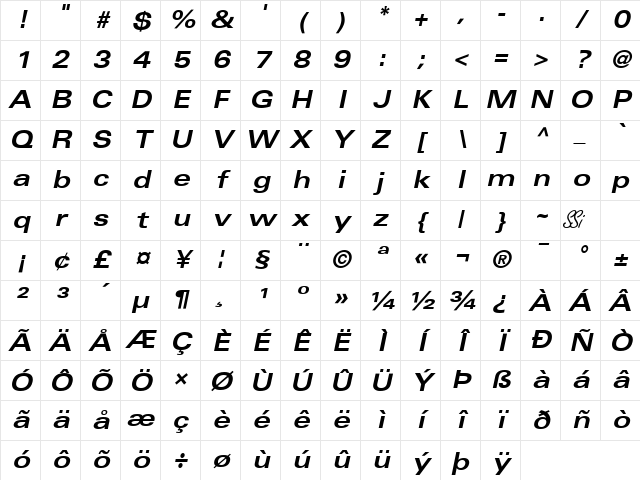Nova Expanded SSi Bold Expanded Italic Character Map Nova Expanded SSi Bold Expanded Italic Character Map