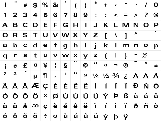 Nova Expanded SSi Bold Expanded Character Map Nova Expanded SSi Bold Expanded Character Map