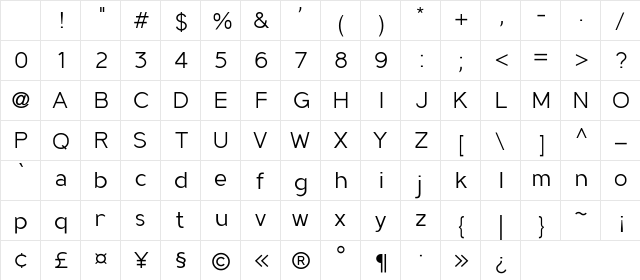 MadeynSans Light Character Map MadeynSans Light Character Map
