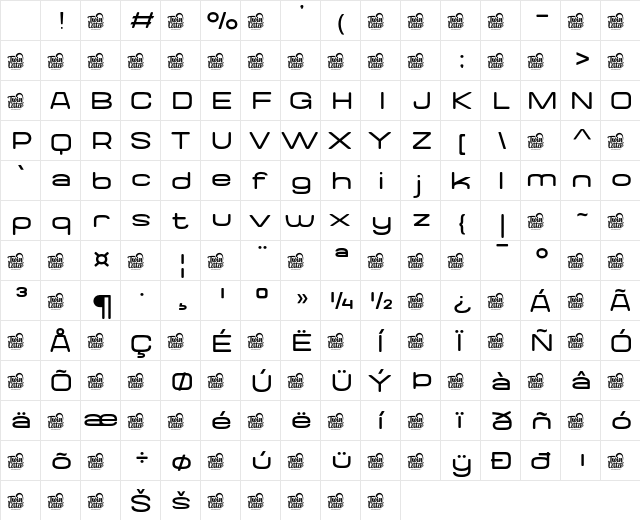 Valonik Thin Regular Character Map Valonik Thin Regular Character Map