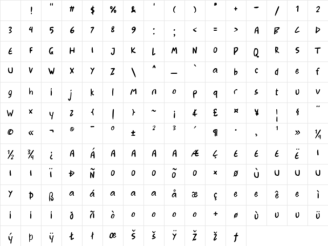 Arnold Letter- Demo Regular Character Map Arnold Letter- Demo Regular Character Map