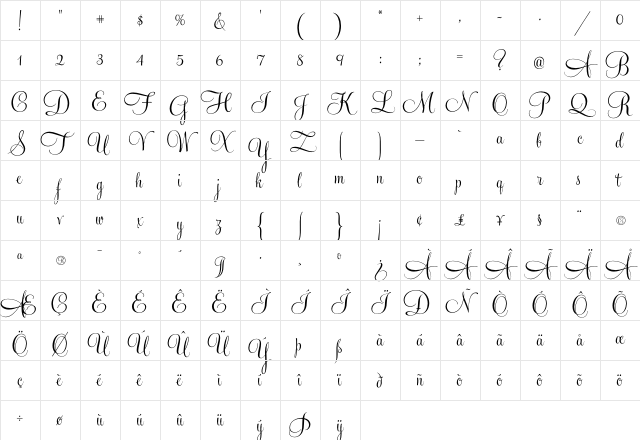 Feel Script Regular Character Map