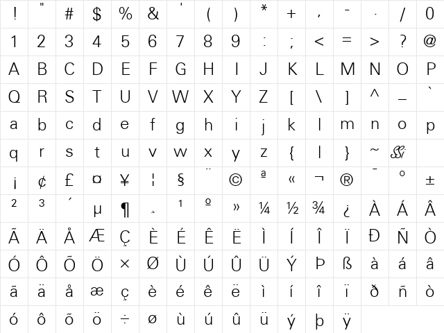 Nova Light SSi Light Character Map