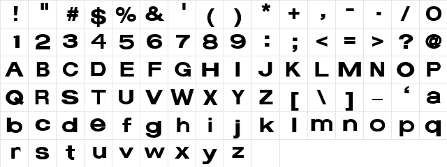 Average Bold Character Map