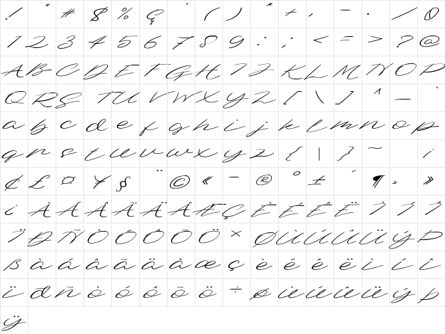 Dellafina Street High Italic Regular Character Map