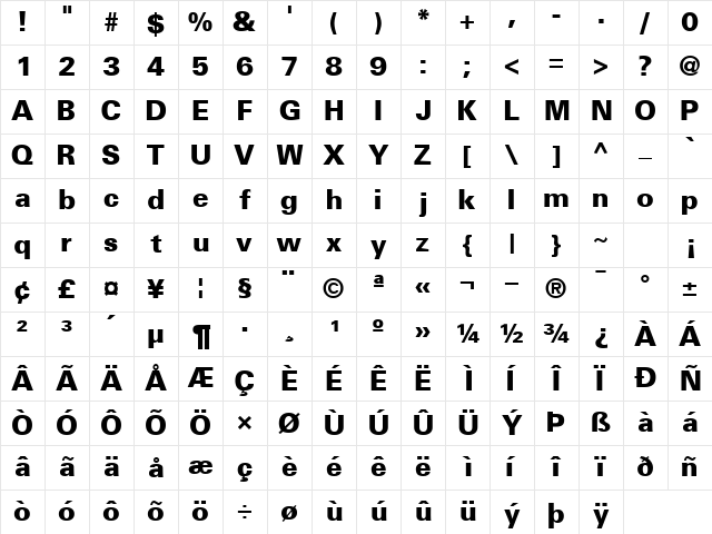 NovaBlackSSK Bold Character Map