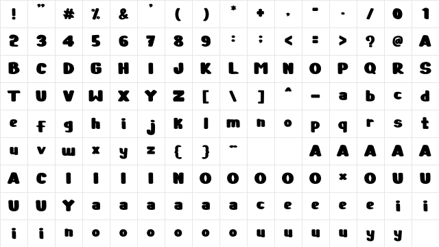 BABY JACKY Regular Character Map