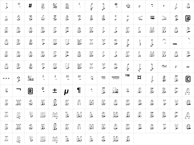 a_MachinaNova3DSh Medium Character Map