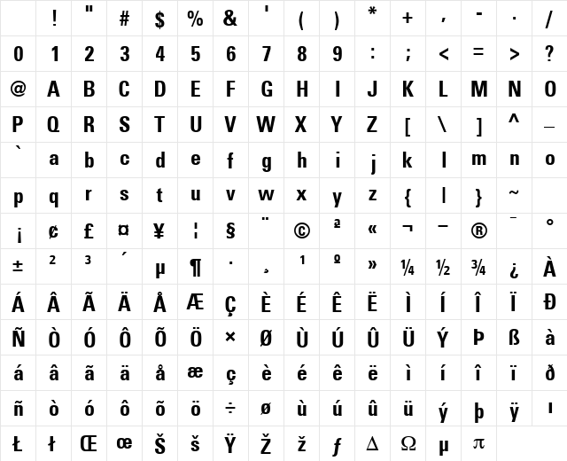 NovaCondSSK Bold Character Map NovaCondSSK Bold Character Map