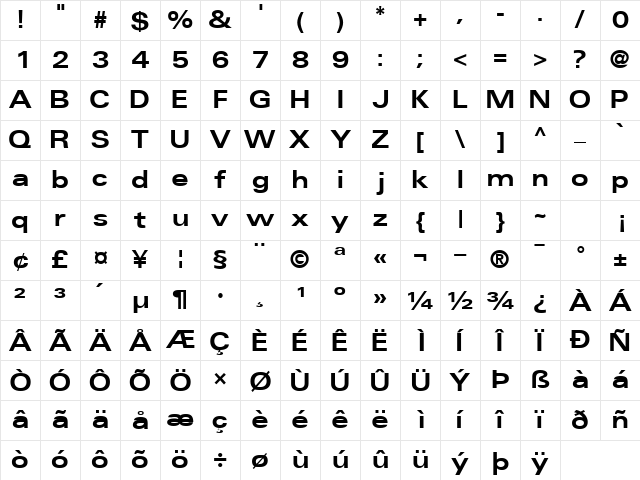 NovaExpandedSSK Bold Character Map