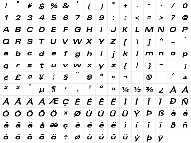 NovaExpandedSSK BoldItalic Character Map