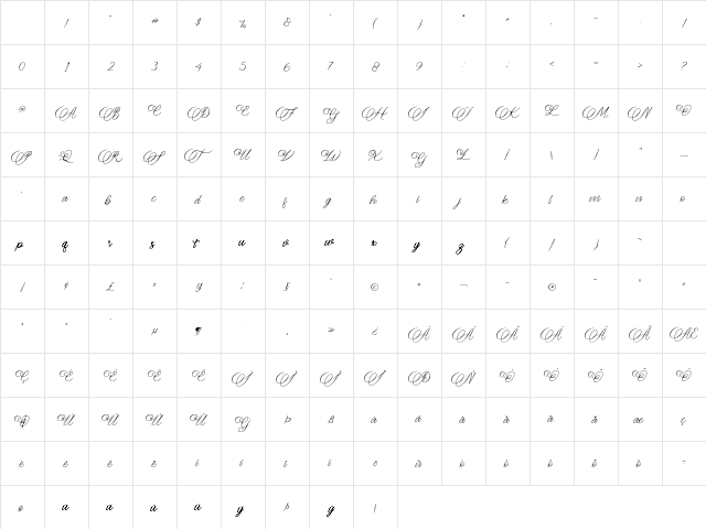 Meryliana Regular Character Map
