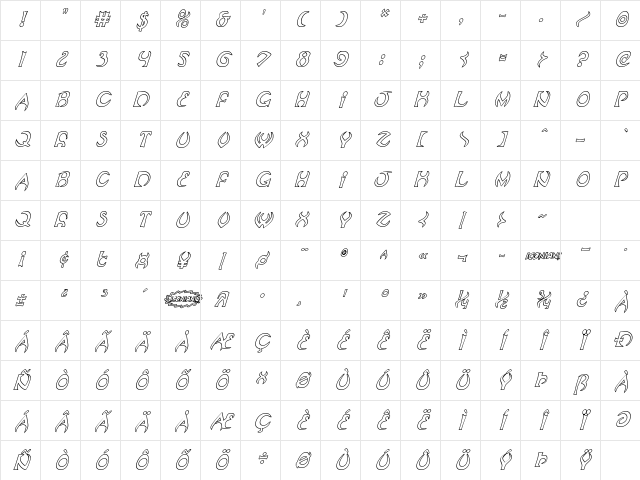 Oubliette Outline Italic Outline Italic Character Map