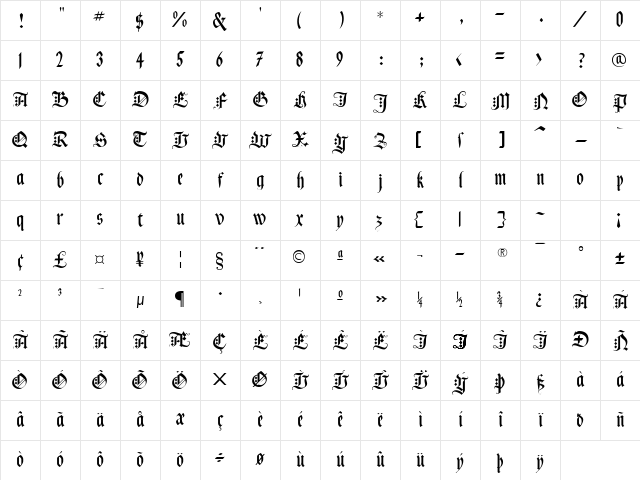 Black Knight Regular Character Map