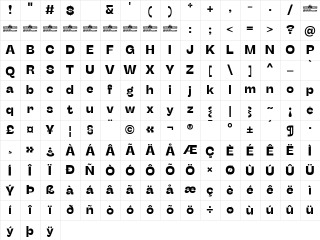 Stinger Fit Trial Bold Character Map