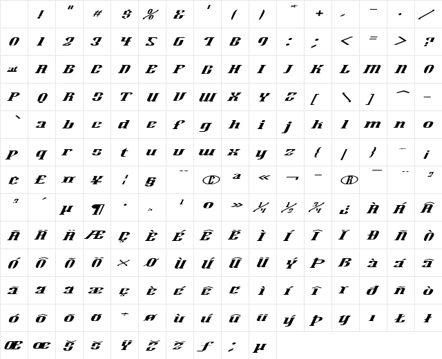 Alexander Bold Italic Character Map Alexander Bold Italic Character Map