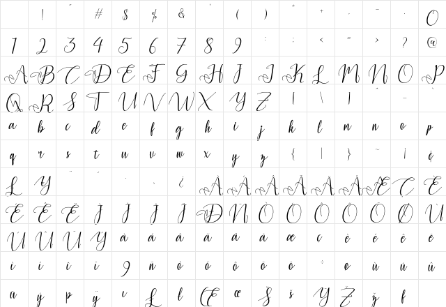 Yulinda Script Regular Character Map Yulinda Script Regular Character Map
