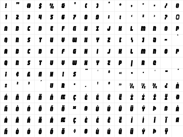 Shogunate Semi-Italic Semi-Italic Character Map